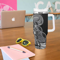 Samoan DNA Art Tattoo Tumbler With Handle Polynesian Pattern Black Color