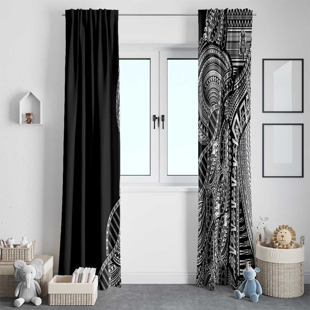 Samoan DNA Art Tattoo Window Curtain Polynesian Pattern Black Color