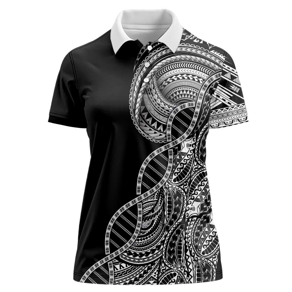 Samoan DNA Art Tattoo Women Polo Shirt Polynesian Pattern Black Color