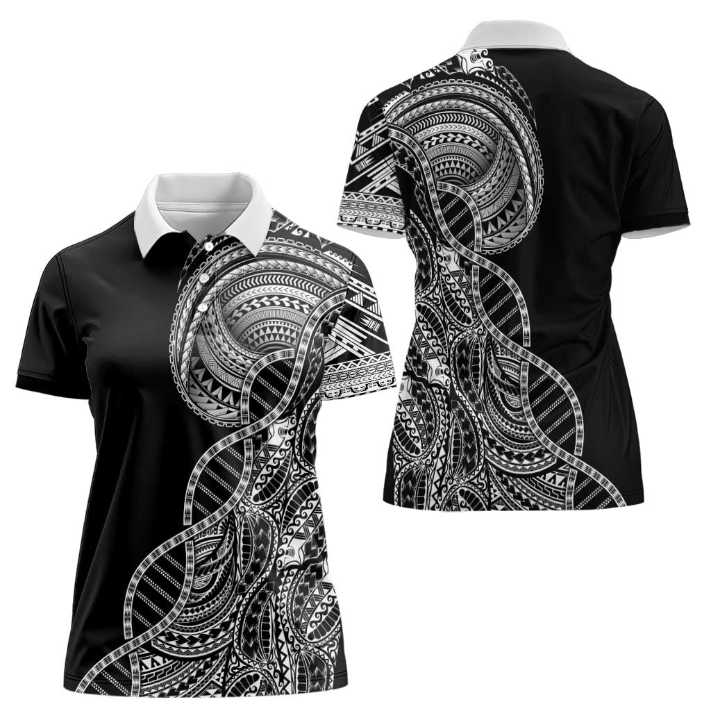 Samoan DNA Art Tattoo Women Polo Shirt Polynesian Pattern Black Color