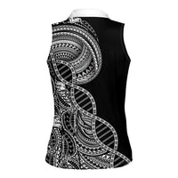 Samoan DNA Art Tattoo Women Sleeveless Polo Shirt Polynesian Pattern Black Color