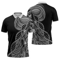 Samoan DNA Art Tattoo Zipper Polo Shirt Polynesian Pattern Black Color