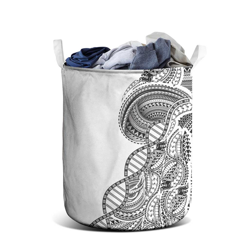 Samoan DNA Art Tattoo Laundry Basket Polynesian Pattern White Color