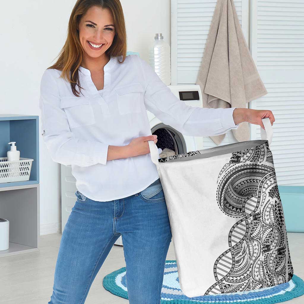 Samoan DNA Art Tattoo Laundry Basket Polynesian Pattern White Color