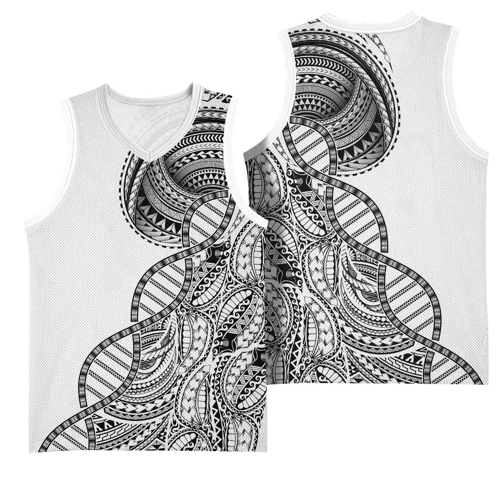 Samoan DNA Art Tattoo Basketball Jersey Polynesian Pattern White Color