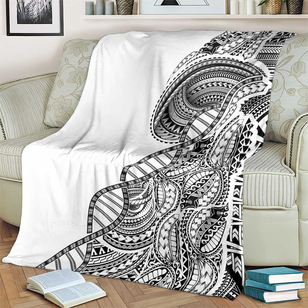 Samoan DNA Art Tattoo Blanket Polynesian Pattern White Color
