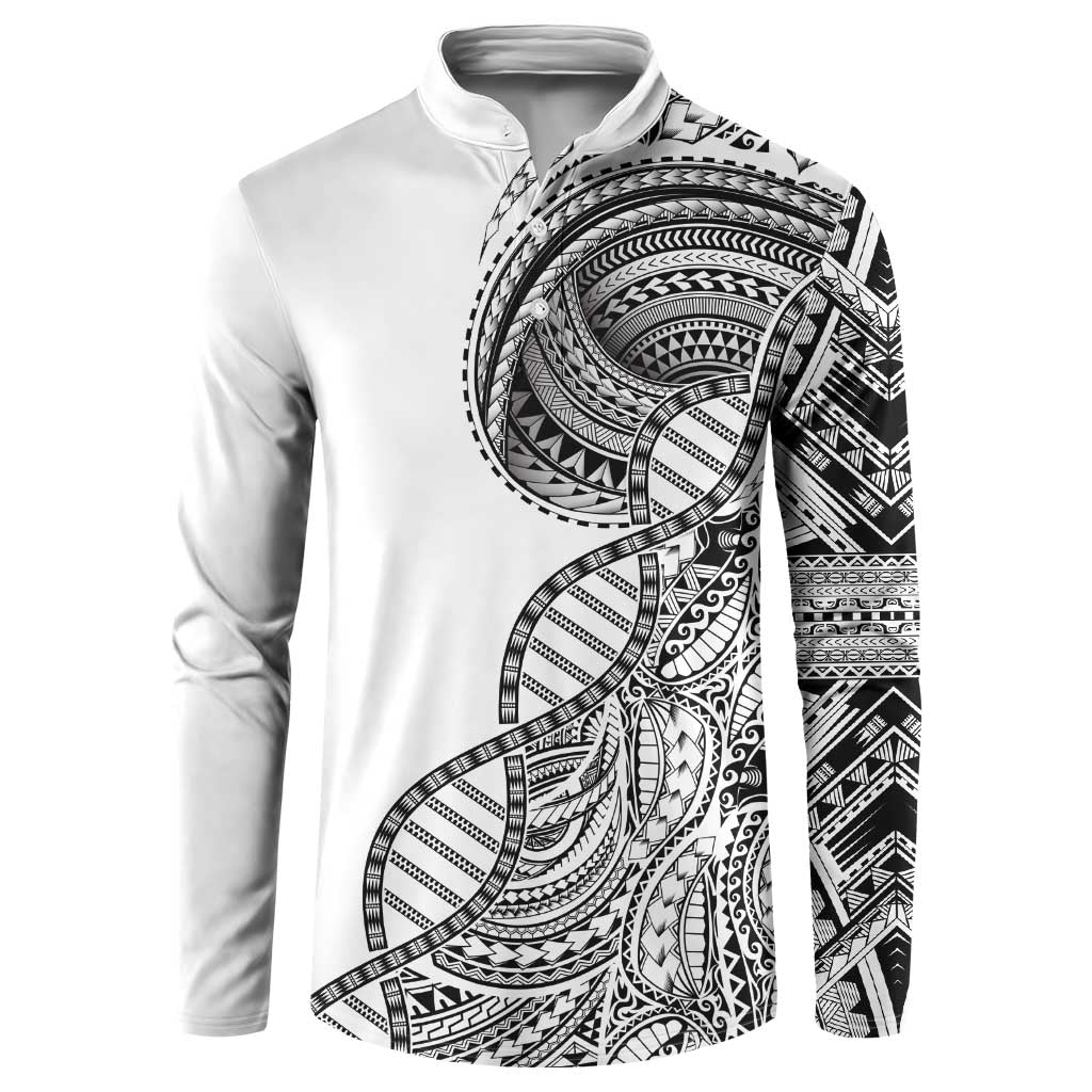 Samoan DNA Art Tattoo Button Sweatshirt Polynesian Pattern White Color