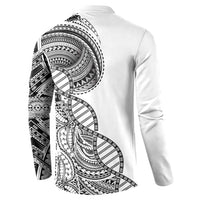 Samoan DNA Art Tattoo Button Sweatshirt Polynesian Pattern White Color