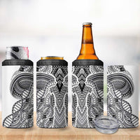 Samoan DNA Art Tattoo 4 in 1 Can Cooler Tumbler Polynesian Pattern White Color