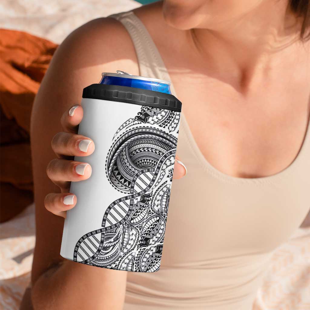 Samoan DNA Art Tattoo 4 in 1 Can Cooler Tumbler Polynesian Pattern White Color