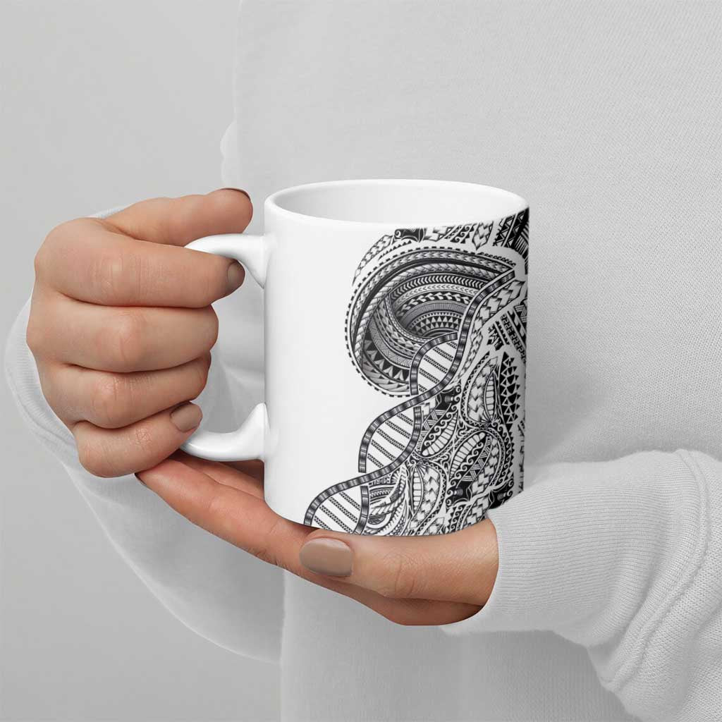 Samoan DNA Art Tattoo Ceramic Mug Polynesian Pattern White Color