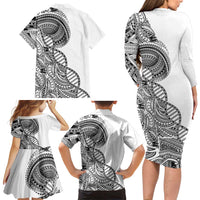 Samoan DNA Art Tattoo Family Matching Long Sleeve Bodycon Dress and Hawaiian Shirt Polynesian Pattern White Color LT03 - Polynesian Pride
