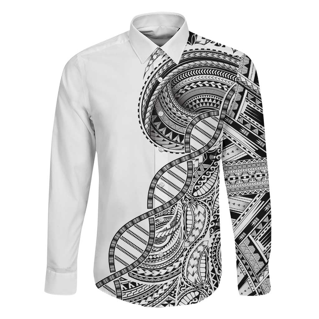 Samoan DNA Art Tattoo Family Matching Mermaid Dress and Hawaiian Shirt Polynesian Pattern White Color