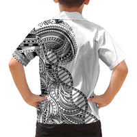 Samoan DNA Art Tattoo Family Matching Off Shoulder Maxi Dress and Hawaiian Shirt Polynesian Pattern White Color