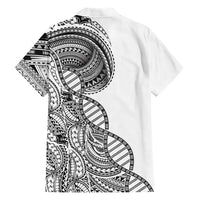 Samoan DNA Art Tattoo Family Matching Off Shoulder Short Dress and Hawaiian Shirt Polynesian Pattern White Color