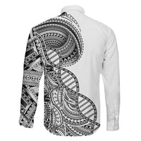 Samoan DNA Art Tattoo Family Matching Off Shoulder Short Dress and Hawaiian Shirt Polynesian Pattern White Color