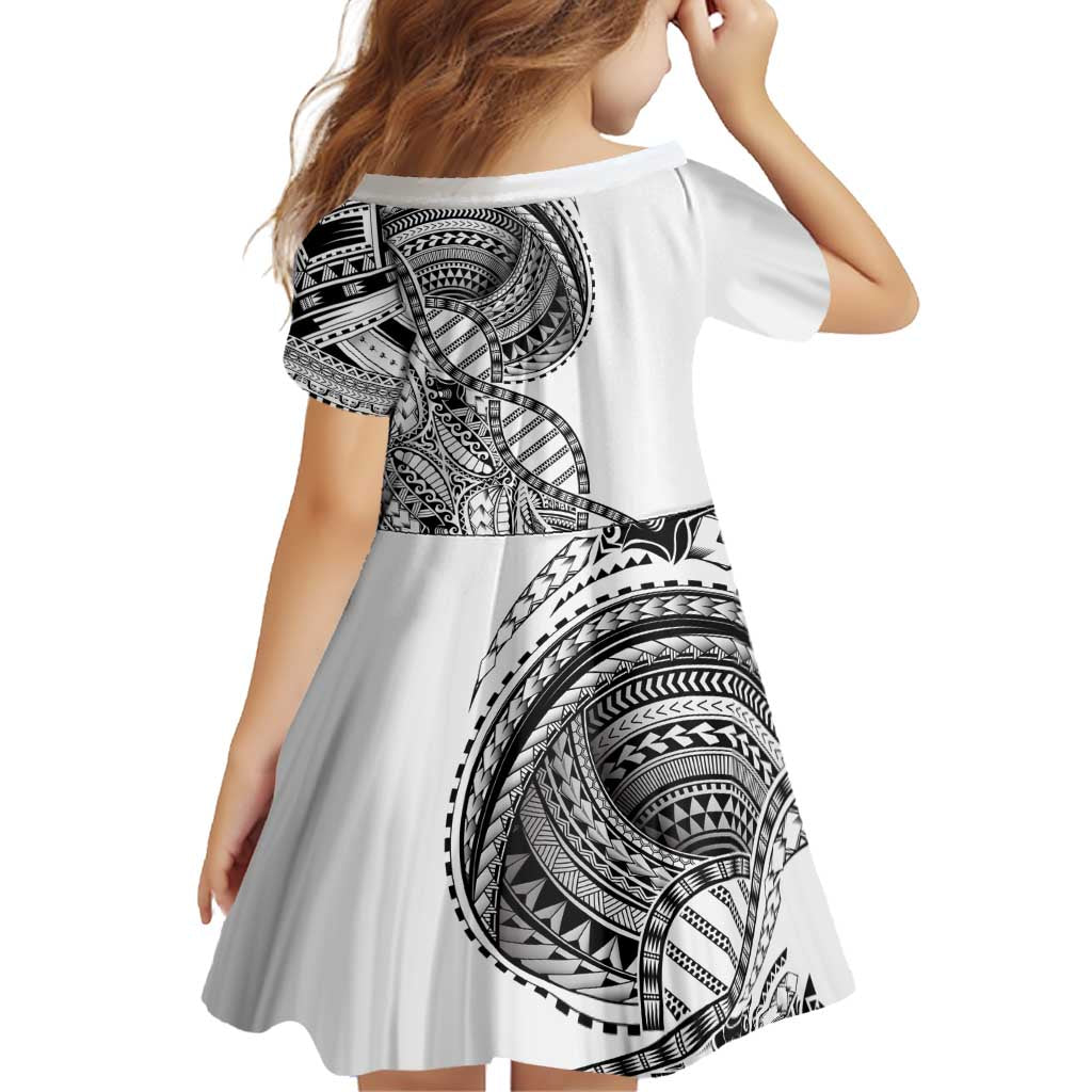 Samoan DNA Art Tattoo Family Matching Short Sleeve Bodycon Dress and Hawaiian Shirt Polynesian Pattern White Color LT03 - Polynesian Pride