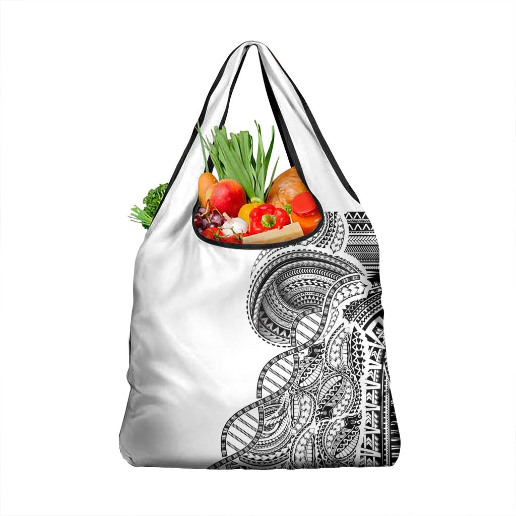 Samoan DNA Art Tattoo Grocery Bag Polynesian Pattern White Color