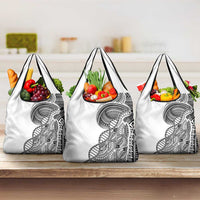 Samoan DNA Art Tattoo Grocery Bag Polynesian Pattern White Color