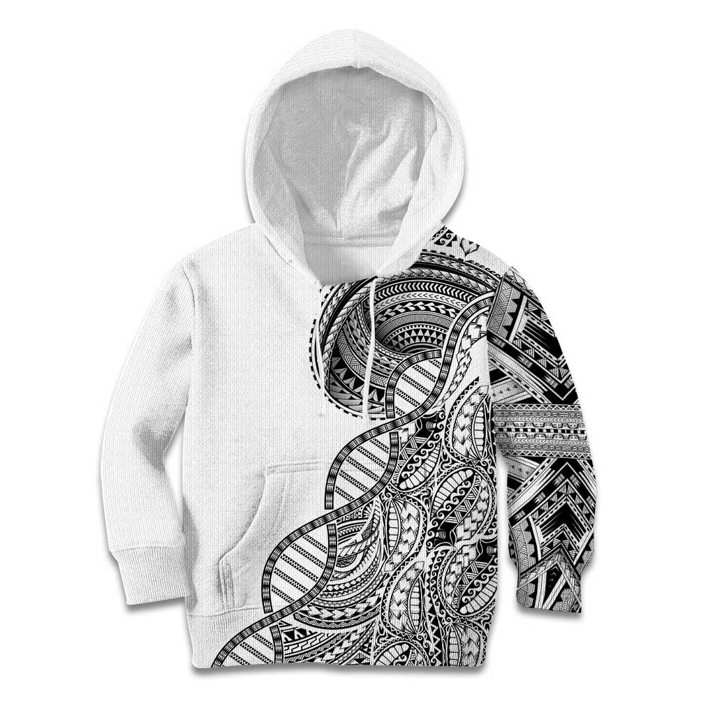 Samoan DNA Art Tattoo Kid Hoodie Polynesian Pattern White Color