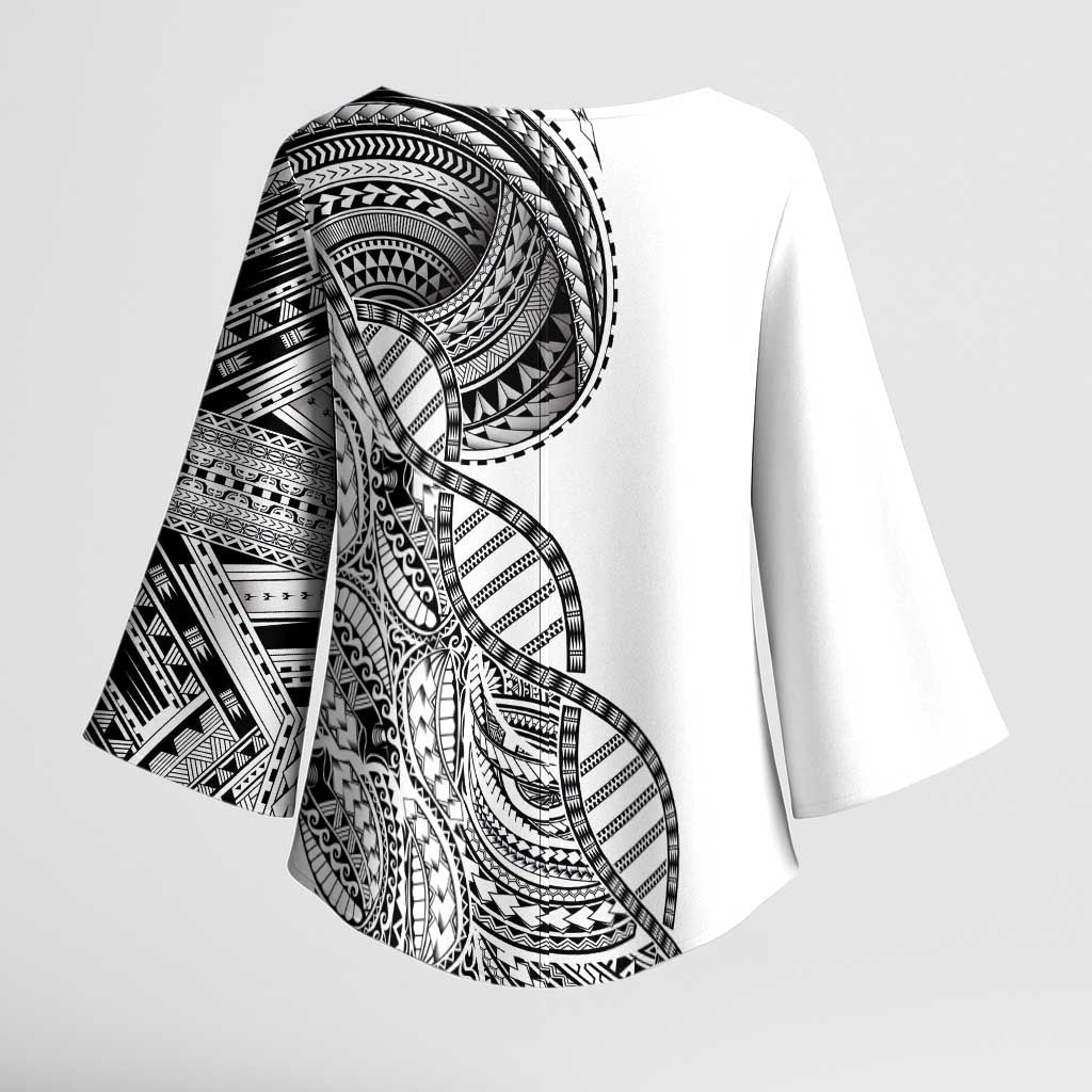 Samoan DNA Art Tattoo Kimono Sleeve Blouse Polynesian Pattern White Color