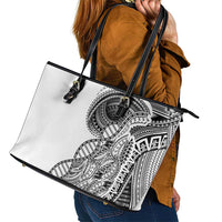 Samoan DNA Art Tattoo Leather Tote Bag Polynesian Pattern White Color