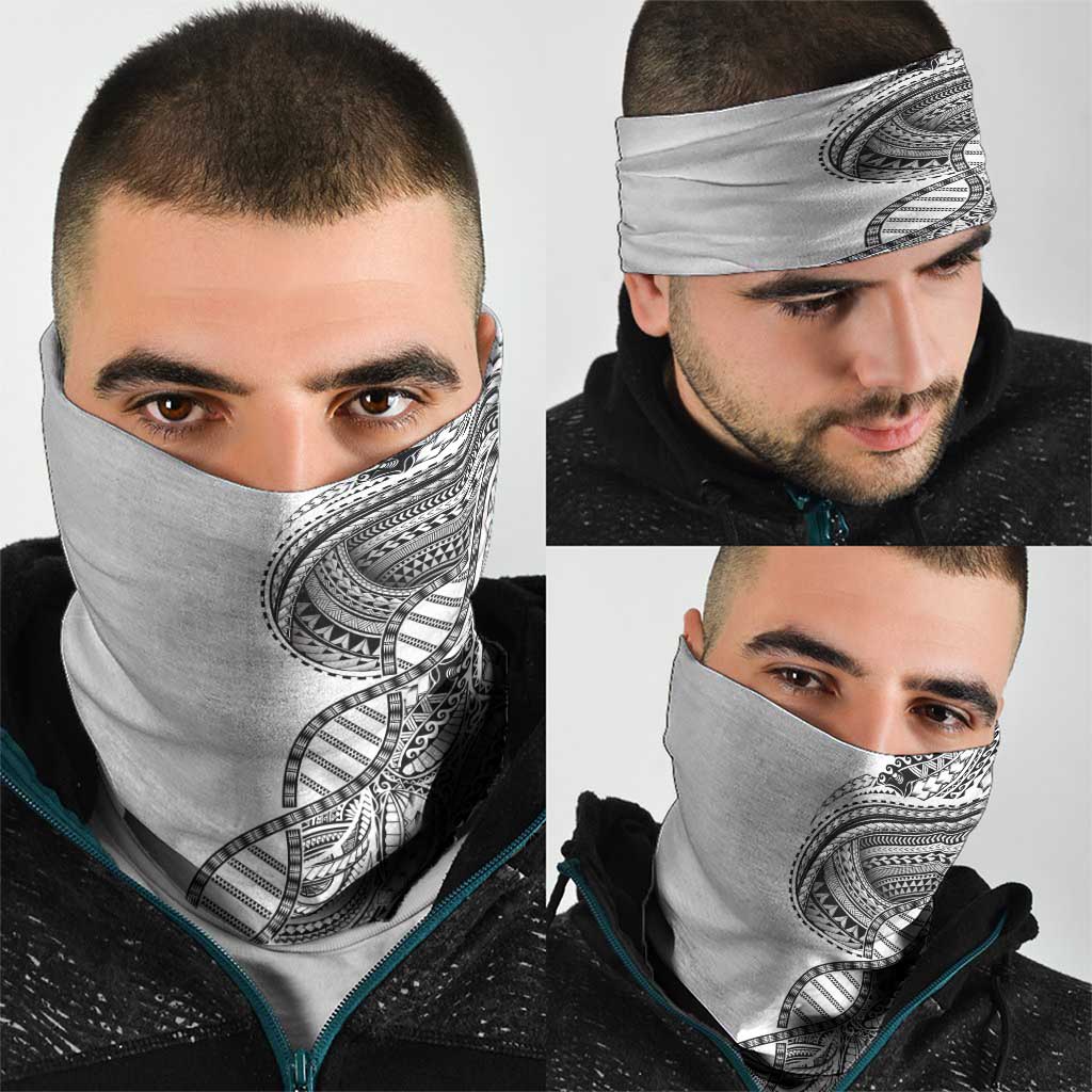 Samoan DNA Art Tattoo Neck Gaiter Polynesian Pattern White Color