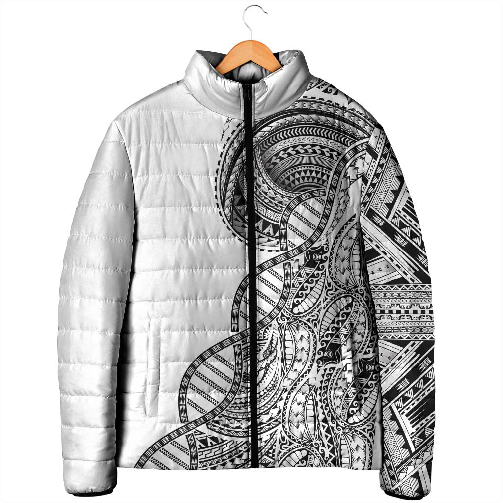 Samoan DNA Art Tattoo Padded Jacket Polynesian Pattern White Color