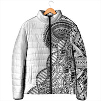 Samoan DNA Art Tattoo Padded Jacket Polynesian Pattern White Color