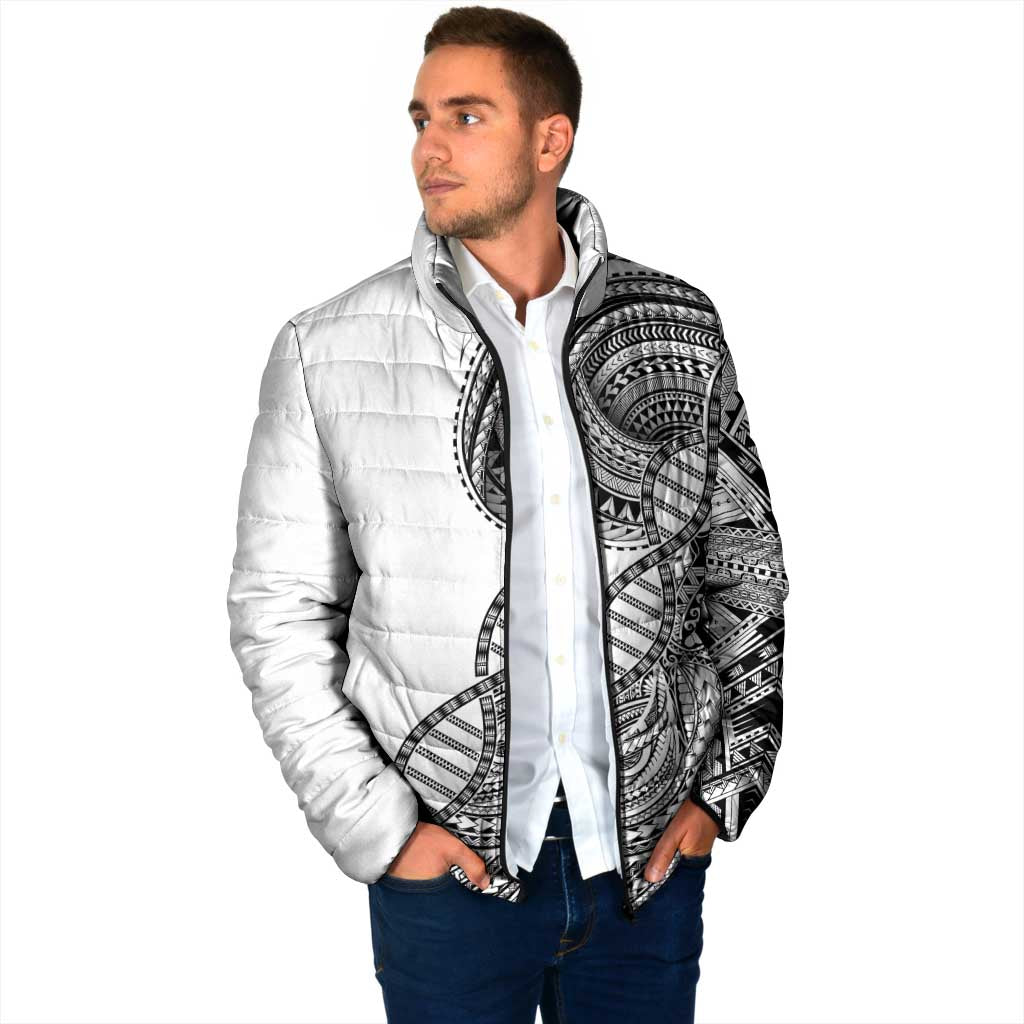 Samoan DNA Art Tattoo Padded Jacket Polynesian Pattern White Color