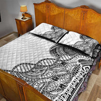 Samoan DNA Art Tattoo Quilt Bed Set Polynesian Pattern White Color