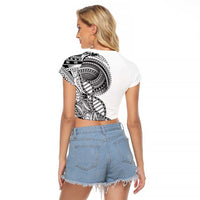 Samoan DNA Art Tattoo Raglan Cropped T Shirt Polynesian Pattern White Color