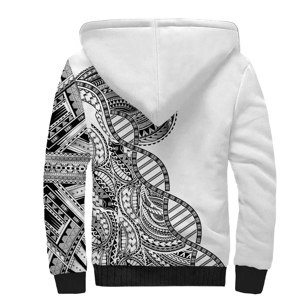 Samoan DNA Art Tattoo Sherpa Hoodie Polynesian Pattern White Color