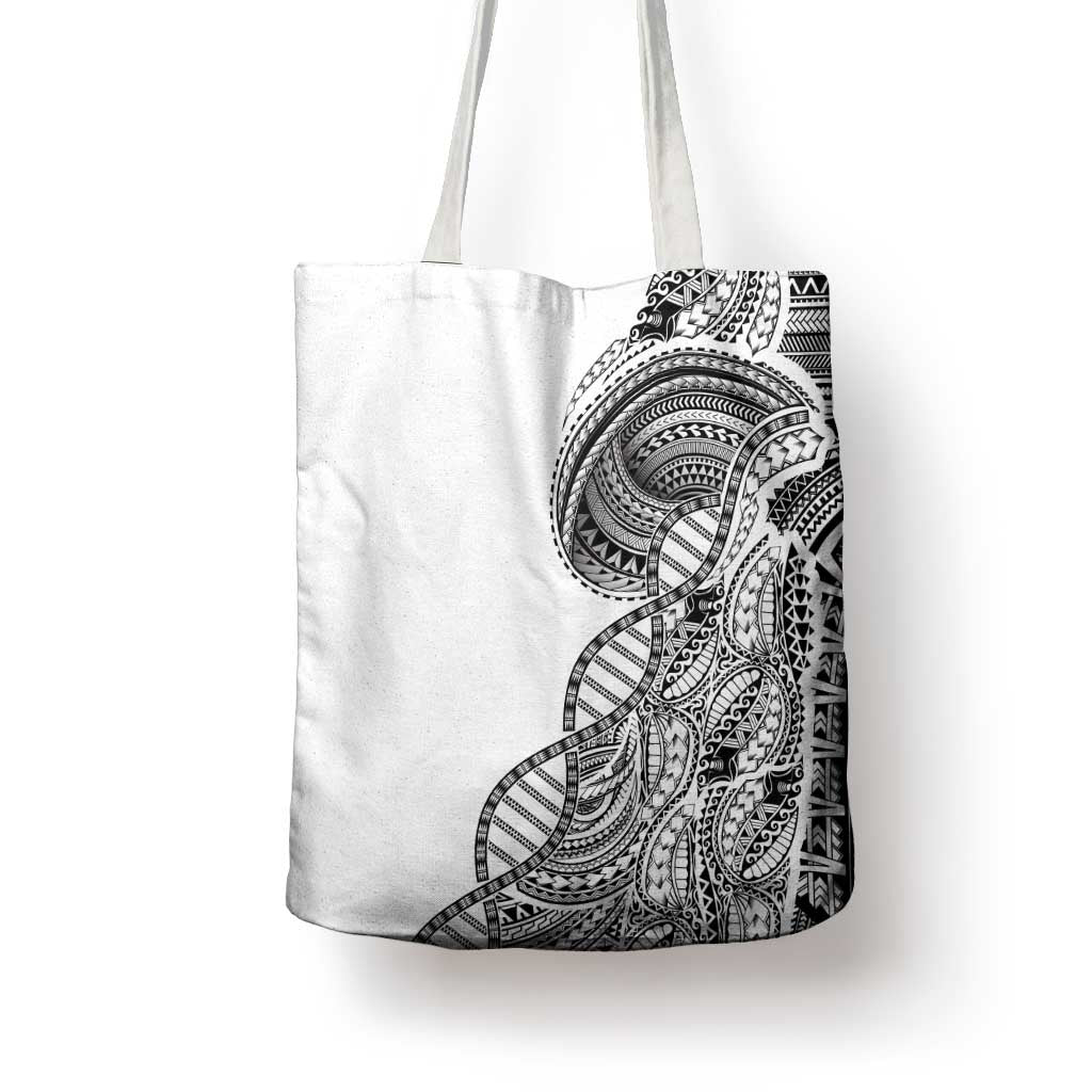 Samoan DNA Art Tattoo Tote Bag Polynesian Pattern White Color