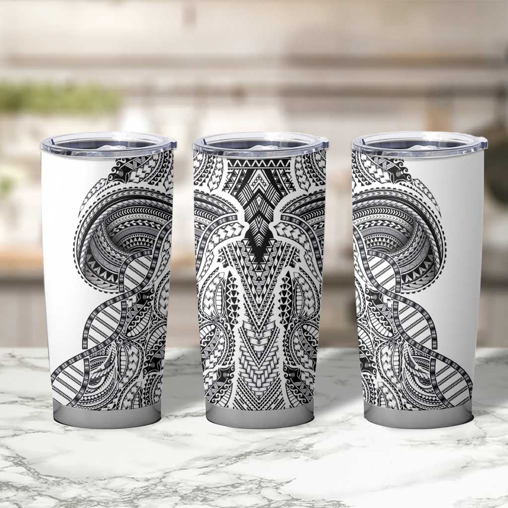Samoan DNA Art Tattoo Tumbler Cup Polynesian Pattern White Color
