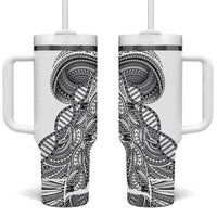 Samoan DNA Art Tattoo Tumbler With Handle Polynesian Pattern White Color
