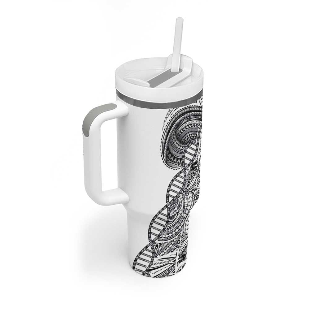 Samoan DNA Art Tattoo Tumbler With Handle Polynesian Pattern White Color
