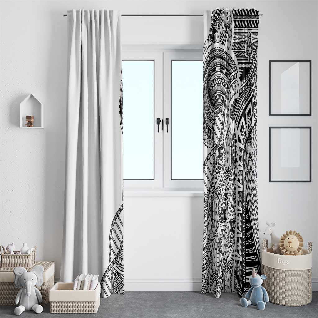 Samoan DNA Art Tattoo Window Curtain Polynesian Pattern White Color