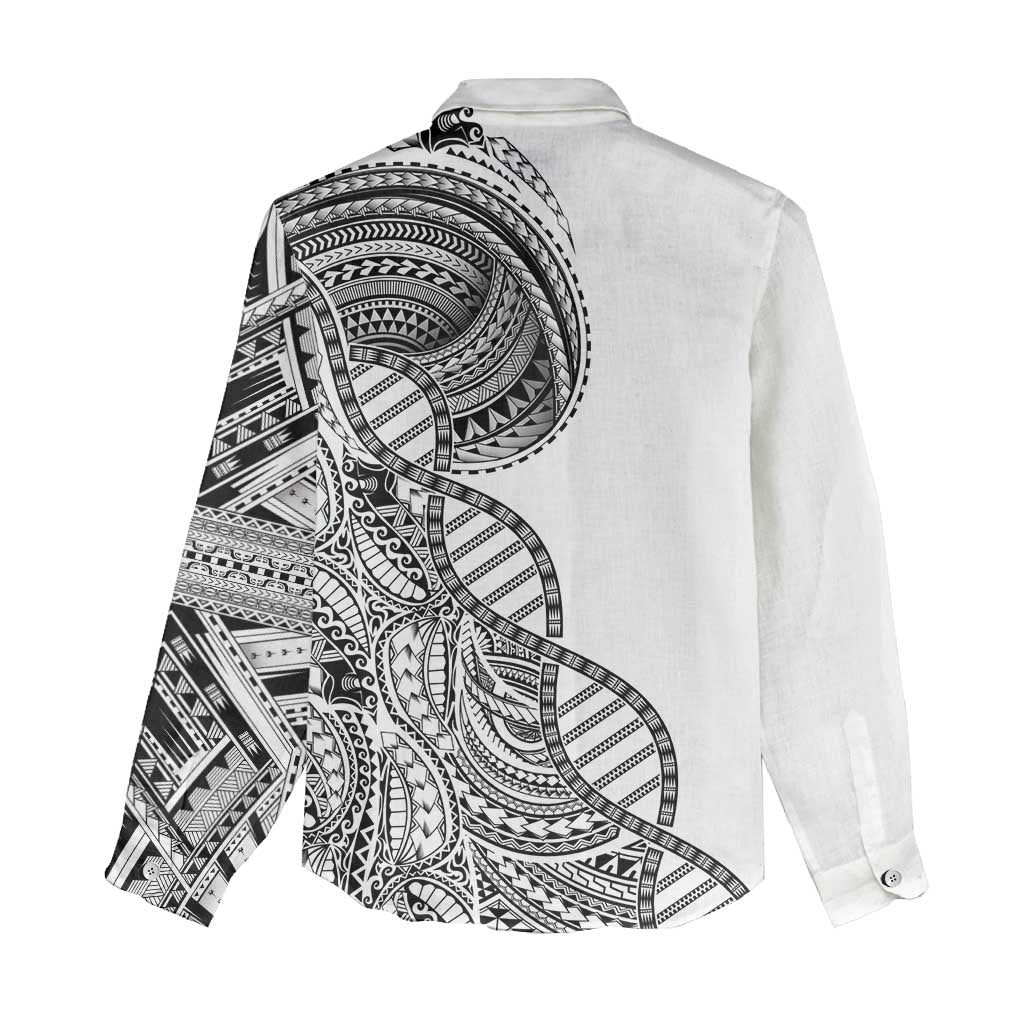 Samoan DNA Art Tattoo Women Casual Shirt Polynesian Pattern White Color