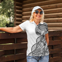 Samoan DNA Art Tattoo Women Polo Shirt Polynesian Pattern White Color