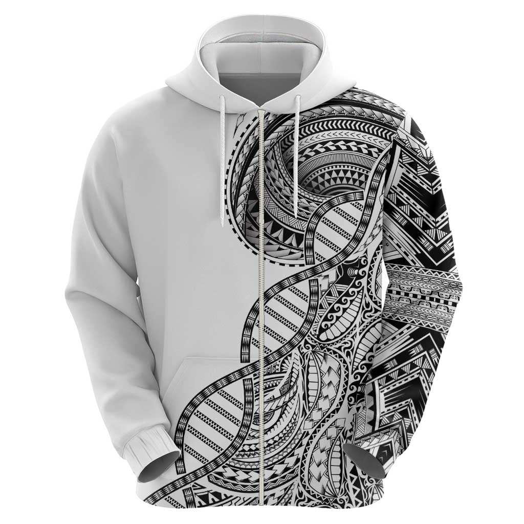 Samoan DNA Art Tattoo Zip Hoodie Polynesian Pattern White Color