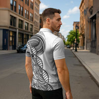 Samoan DNA Art Tattoo Zipper Polo Shirt Polynesian Pattern White Color