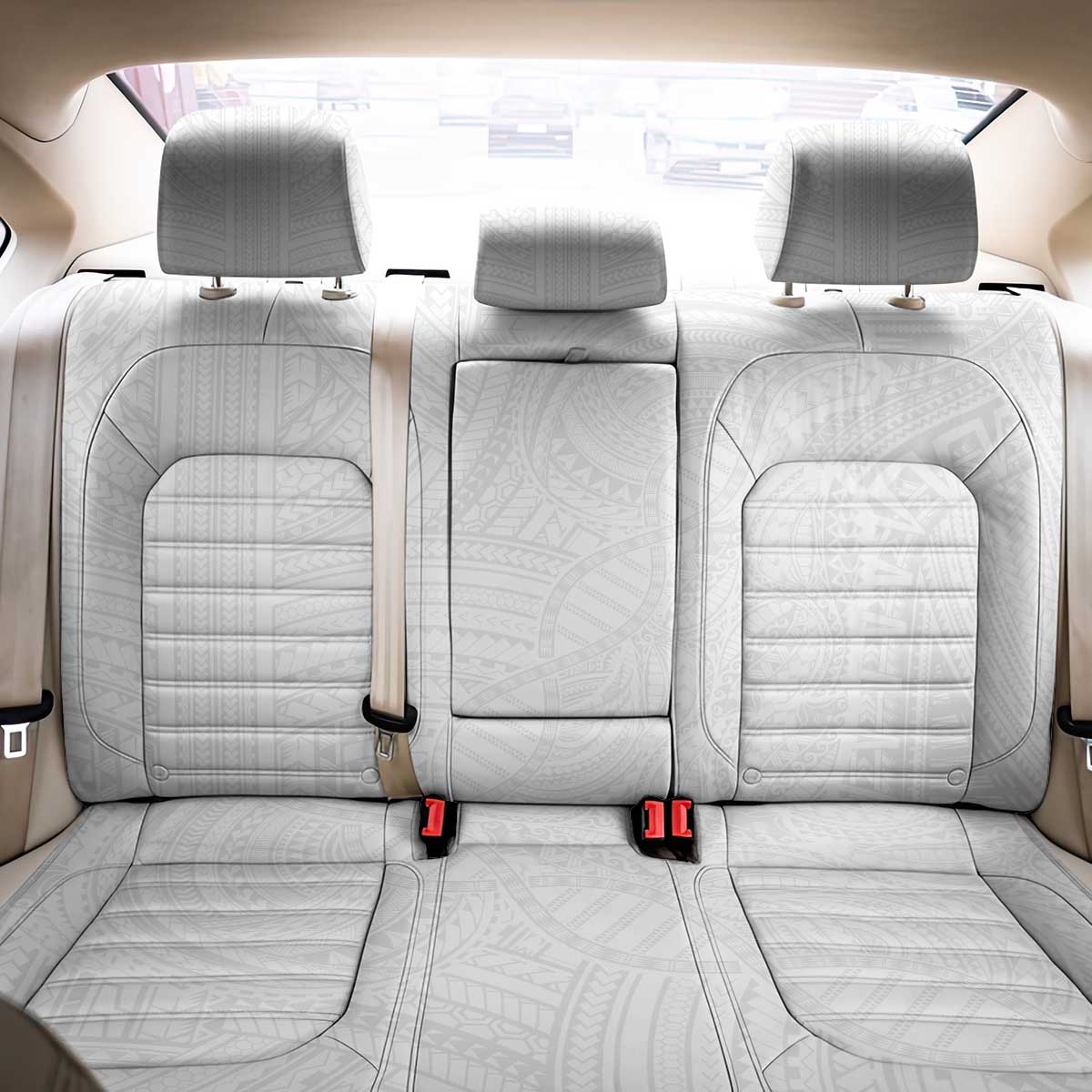 Samoan DNA Art Tattoo Back Car Seat Cover Polynesian Pattern All White