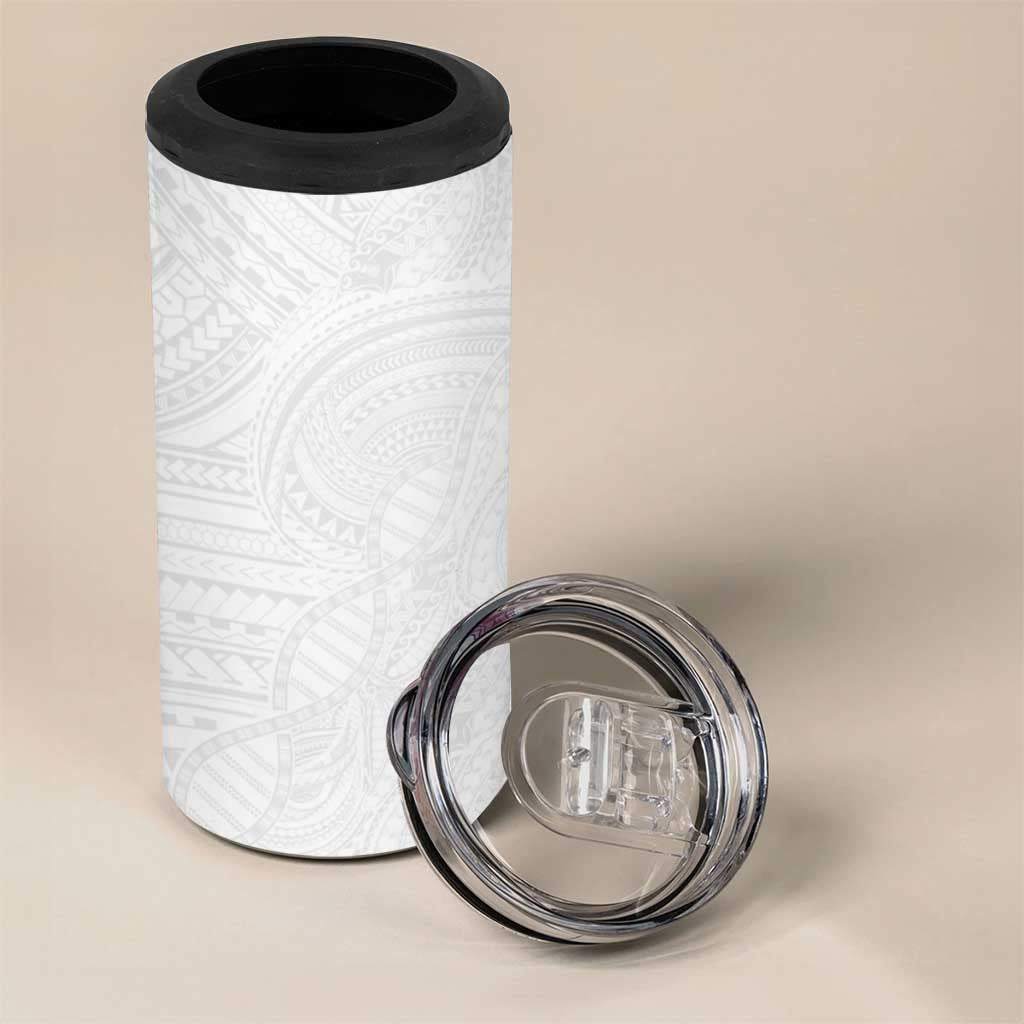 Samoan DNA Art Tattoo 4 in 1 Can Cooler Tumbler Polynesian Pattern All White