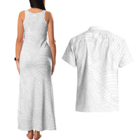 Samoan DNA Art Tattoo Couples Matching Tank Maxi Dress and Hawaiian Shirt Polynesian Pattern All White