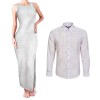 Samoan DNA Art Tattoo Couples Matching Tank Maxi Dress and Long Sleeve Button Shirt Polynesian Pattern All White