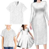 Samoan DNA Art Tattoo Family Matching Long Sleeve Bodycon Dress and Hawaiian Shirt Polynesian Pattern All White