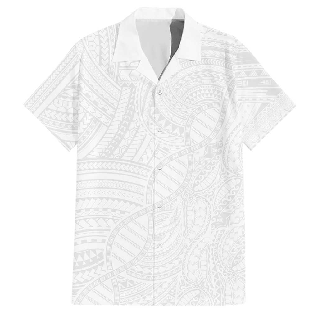 Samoan DNA Art Tattoo Family Matching Long Sleeve Bodycon Dress and Hawaiian Shirt Polynesian Pattern All White