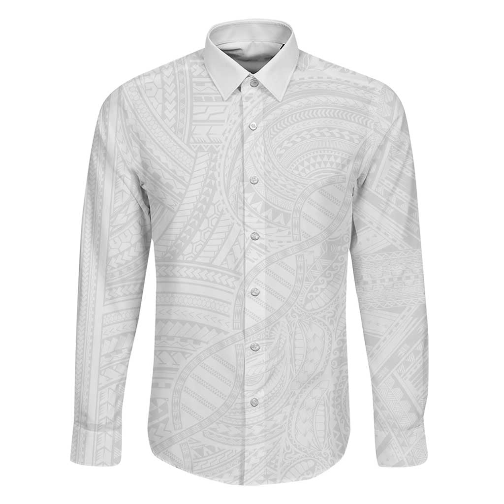 Samoan DNA Art Tattoo Family Matching Long Sleeve Bodycon Dress and Hawaiian Shirt Polynesian Pattern All White