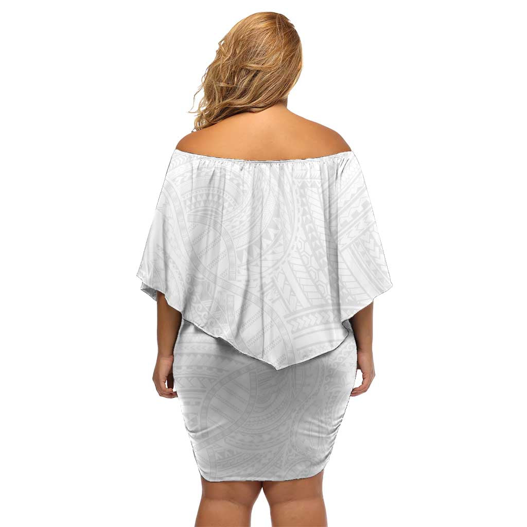 Samoan DNA Art Tattoo Family Matching Off Shoulder Short Dress and Hawaiian Shirt Polynesian Pattern All White